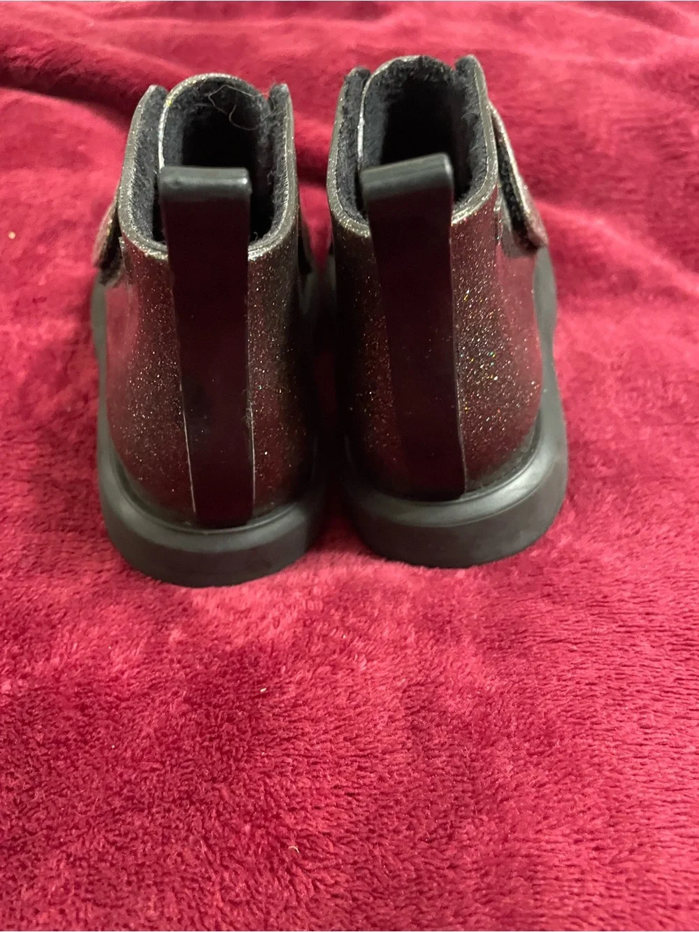 Mini Melissa Chelsea Boots faux‎ fur lined black glitter size girls 8